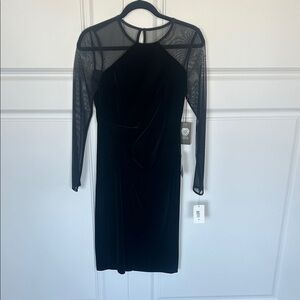 Vince Camuto Black Long Sleeve Dress with Mesh Detail
